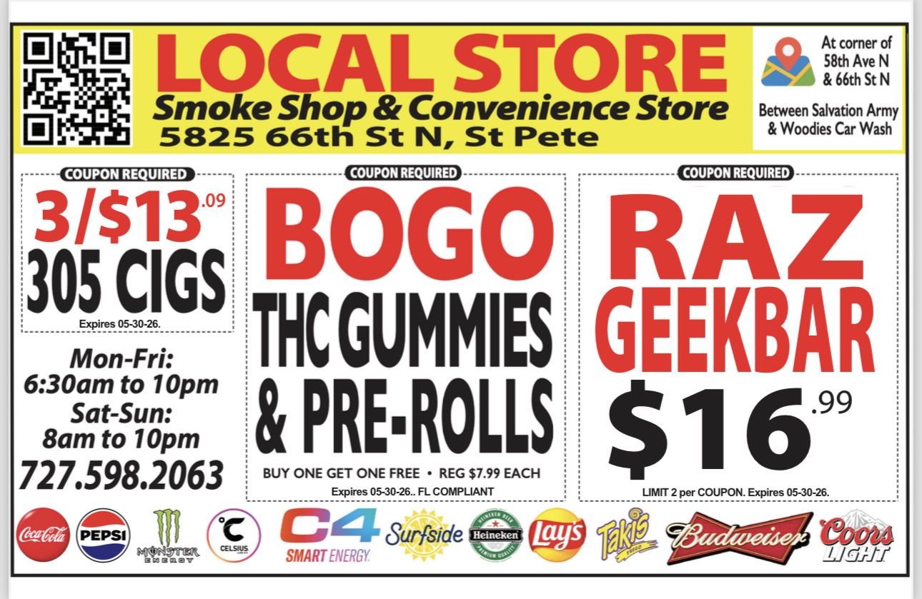 Local Store Smoke Shop exterior 5825 66th St N St Petersburg FL 305 cigs open 6AM